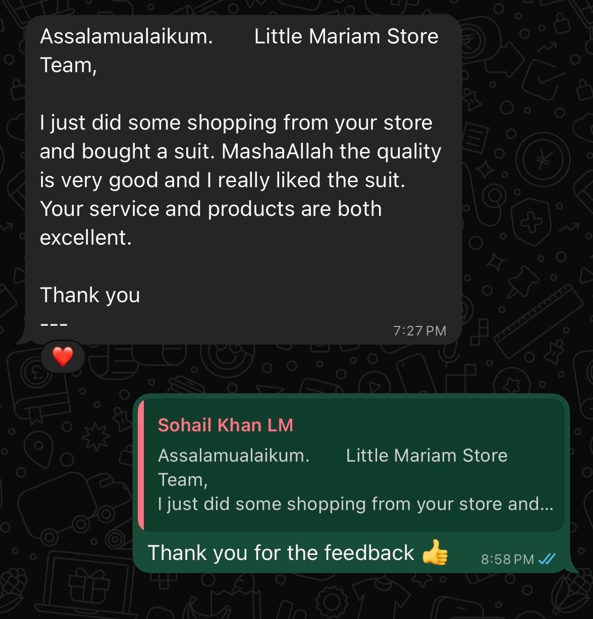 Customer review shared with Little Maryam