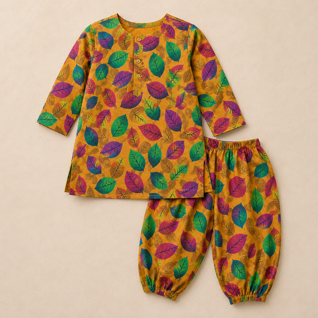 Autumn Leaf Baby Shalwar Kameez detail view - baby shalwar kameez by Little Maryam