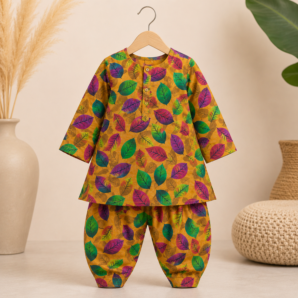 Autumn Leaf Baby Shalwar Kameez side view - baby shalwar kameez by Little Maryam