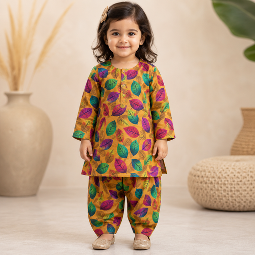 Autumn Leaf Baby Shalwar Kameez front view - baby shalwar kameez by Little Maryam