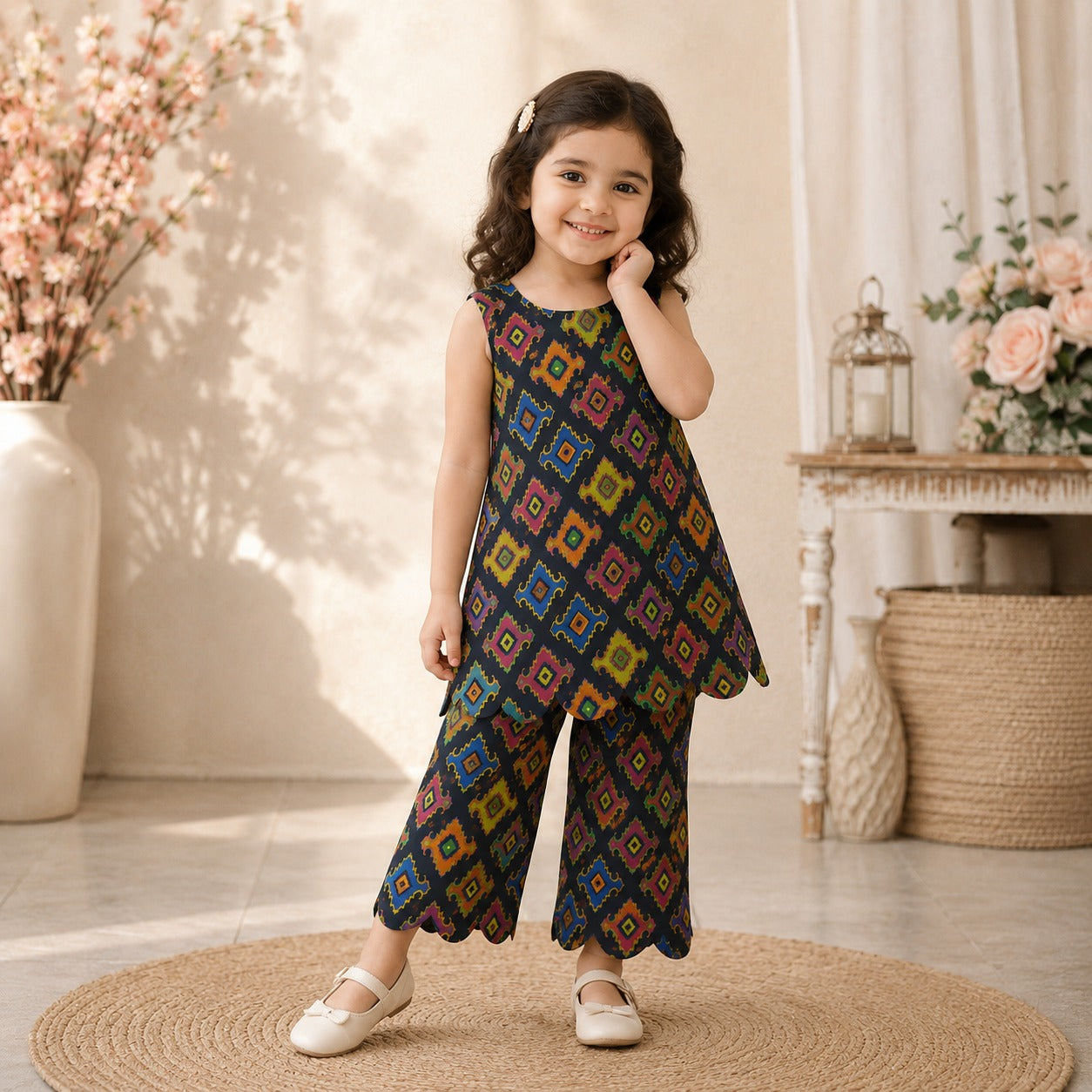 Midnight Charm Kurti Set front view - baby girl kurti set by Little Maryam
