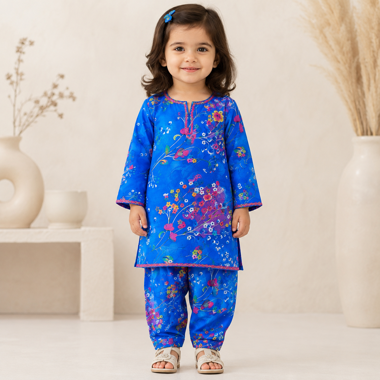 Blue Blossom Baby Shalwar Kameez front view - baby shalwar kameez by Little Maryam