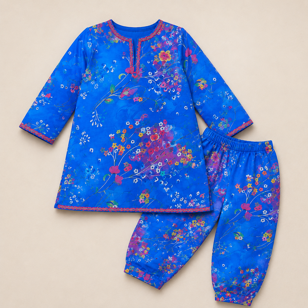 Blue Blossom Baby Shalwar Kameez detail view - baby shalwar kameez by Little Maryam