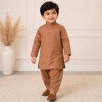 Camel Brown Baby Boy Shalwar Kameez outfit view - baby boy Pakistani outfit by Little Maryam