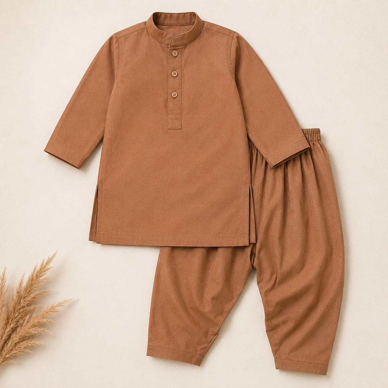 Camel Brown Baby Boy Shalwar Kameez detail view - baby boy Pakistani outfit by Little Maryam