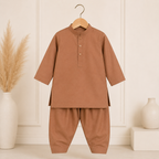 Camel Brown Baby Boy Shalwar Kameez fabric detail - baby boy Pakistani outfit by Little Maryam