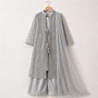 Silver Mist Embroidered Formal Set detail view - girls wedding wear Pakistan by Little Maryam