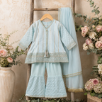 Aasmaan Blue Angrakha 3-Piece Set side view - Pakistani kids formal wear by Little Maryam