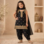 Noor Black Embroidered 3-Piece Set side view - girls formal dress Pakistan by Little Maryam