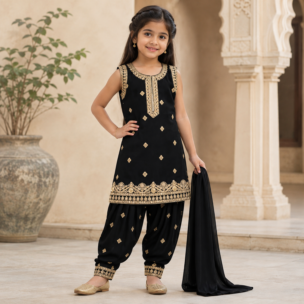 Noor Black Embroidered 3-Piece Set outfit view - Heritage Collection by Little Maryam
