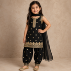 Noor Black Embroidered 3-Piece Set close up - baby girl party wear by Little Maryam