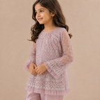 Rose Pearl Embroidered 2-Piece Set detail view - girls formal outfit Pakistan by Little Maryam