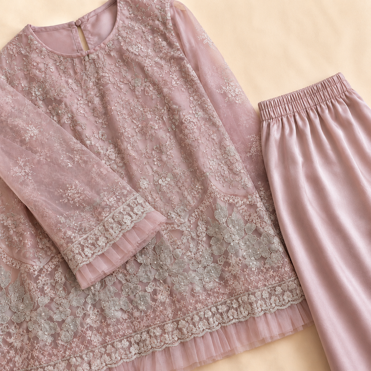 Rose Pearl Embroidered 2-Piece Set side view - wedding season outfit by Little Maryam