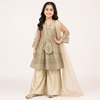Golden Noor Embroidered 4-Piece Set front view - baby girl wedding dress Pakistan by Little Maryam