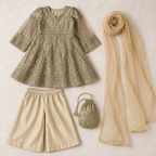 Golden Noor Embroidered 4-Piece Set side view - party wear for girls by Little Maryam