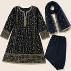 Siyah Noor Festive 3-Piece Set side view - wedding outfit for girls by Little Maryam