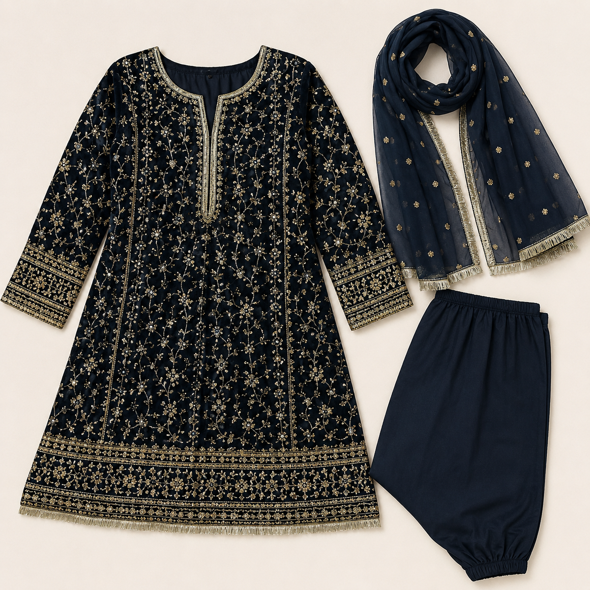 Siyah Noor Festive 3-Piece Set side view - wedding outfit for girls by Little Maryam