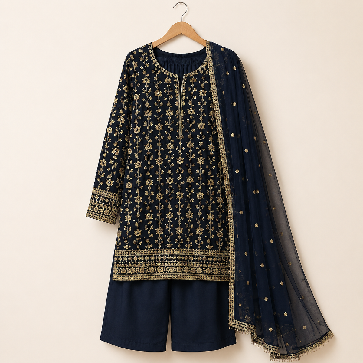 Siyah Noor Festive 3-Piece Set outfit view - Heritage Collection by Little Maryam