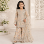 Peach Blossom Organza 3-Piece Suit front view - baby girl party dress by Little Maryam