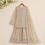 Peach Blossom Organza 3-Piece Suit outfit view - Heritage Collection by Little Maryam