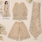 Peach Blossom Organza 3-Piece Suit fabric detail - embroidered girls outfit by Little Maryam