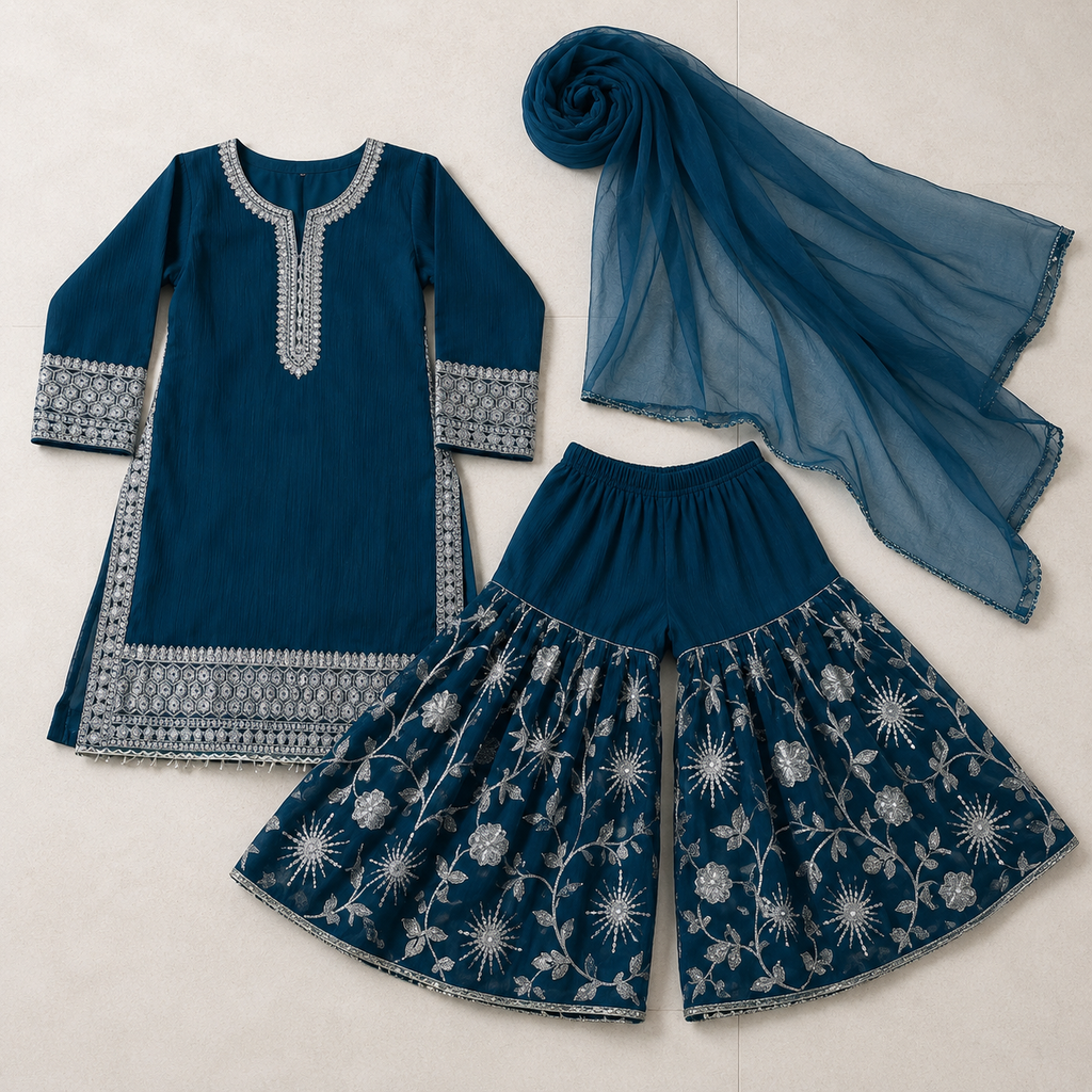 Zinc Noor Embroidered Gharara Set side view - girls party wear Pakistan by Little Maryam