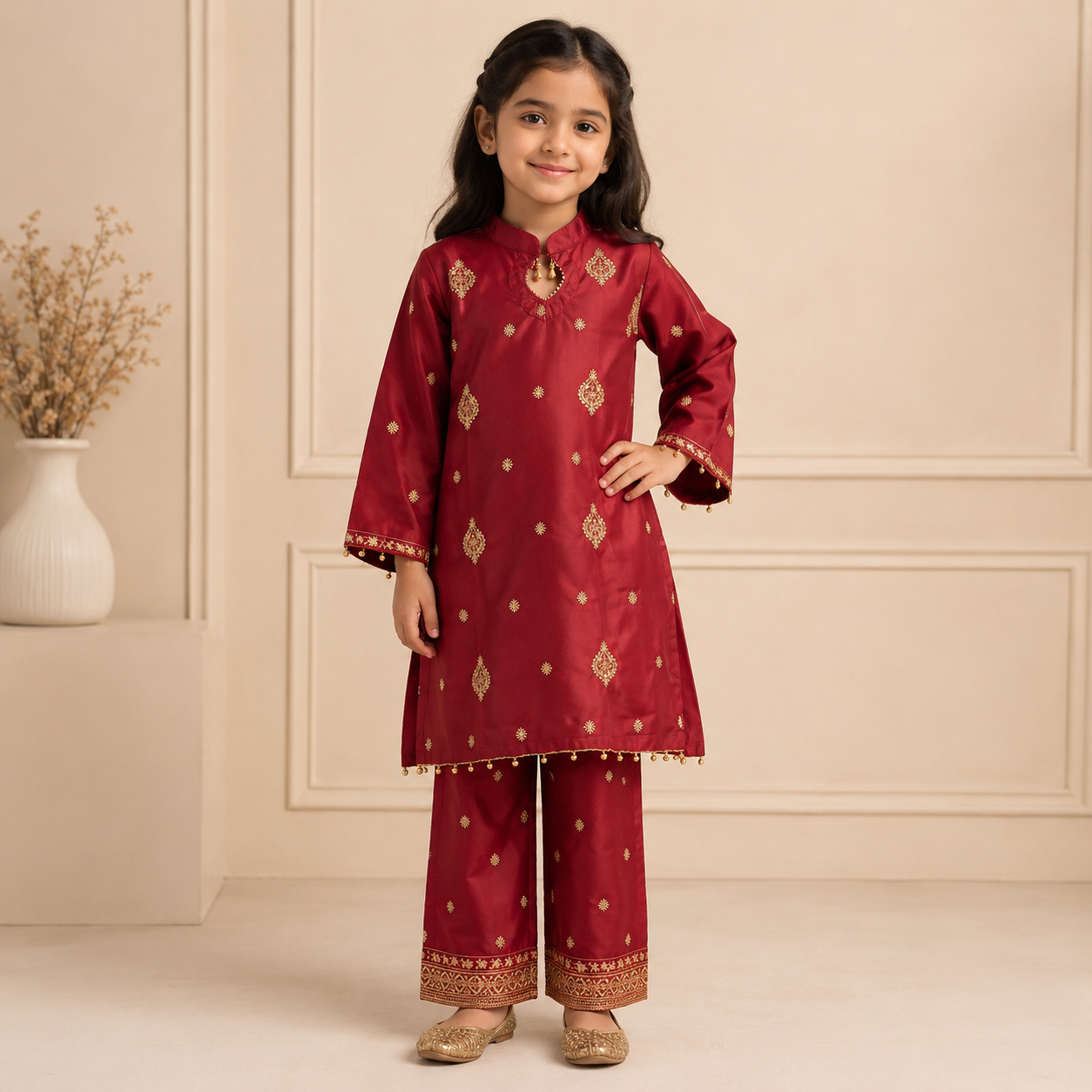 Ruby Baby Girl Pakistani Dress front view - Pakistani baby outfit by Little Maryam
