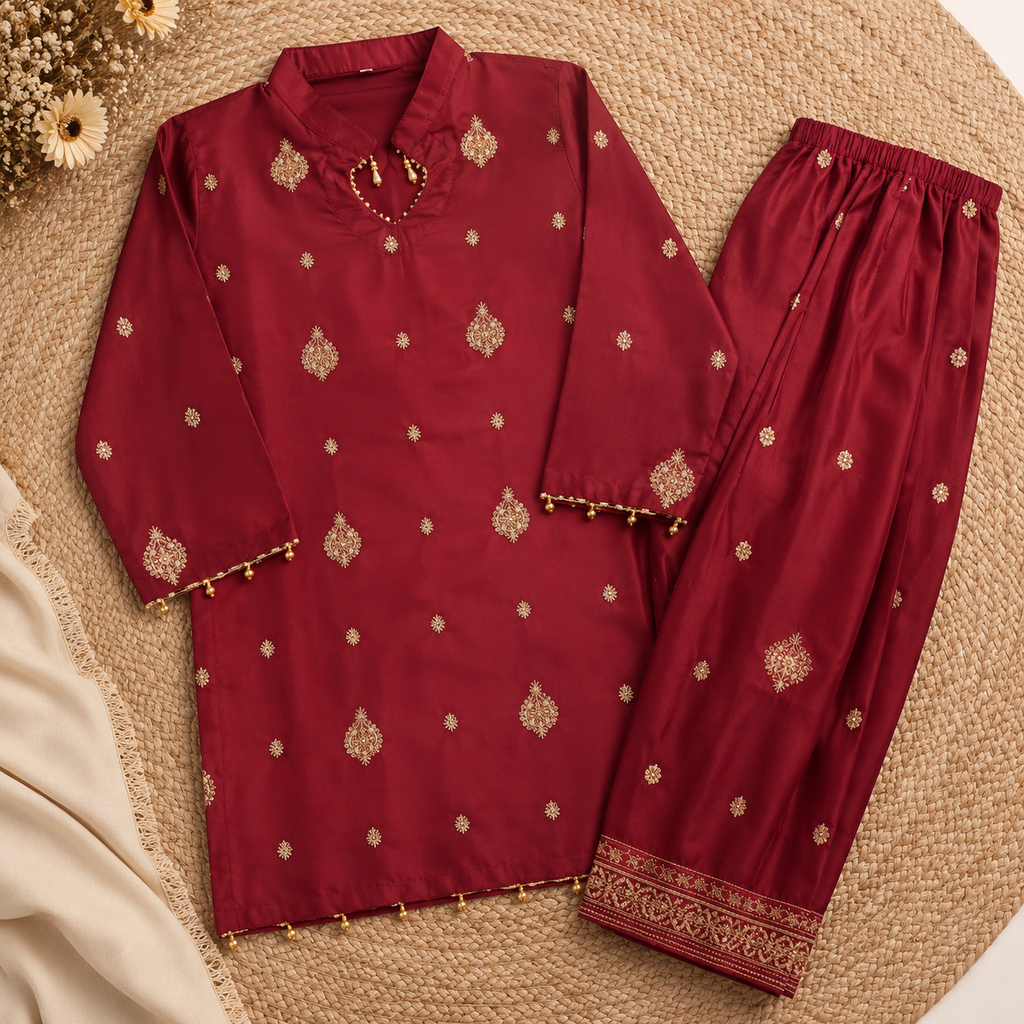 Ruby Baby Girl Pakistani Dress detail view - Pakistani baby outfit by Little Maryam