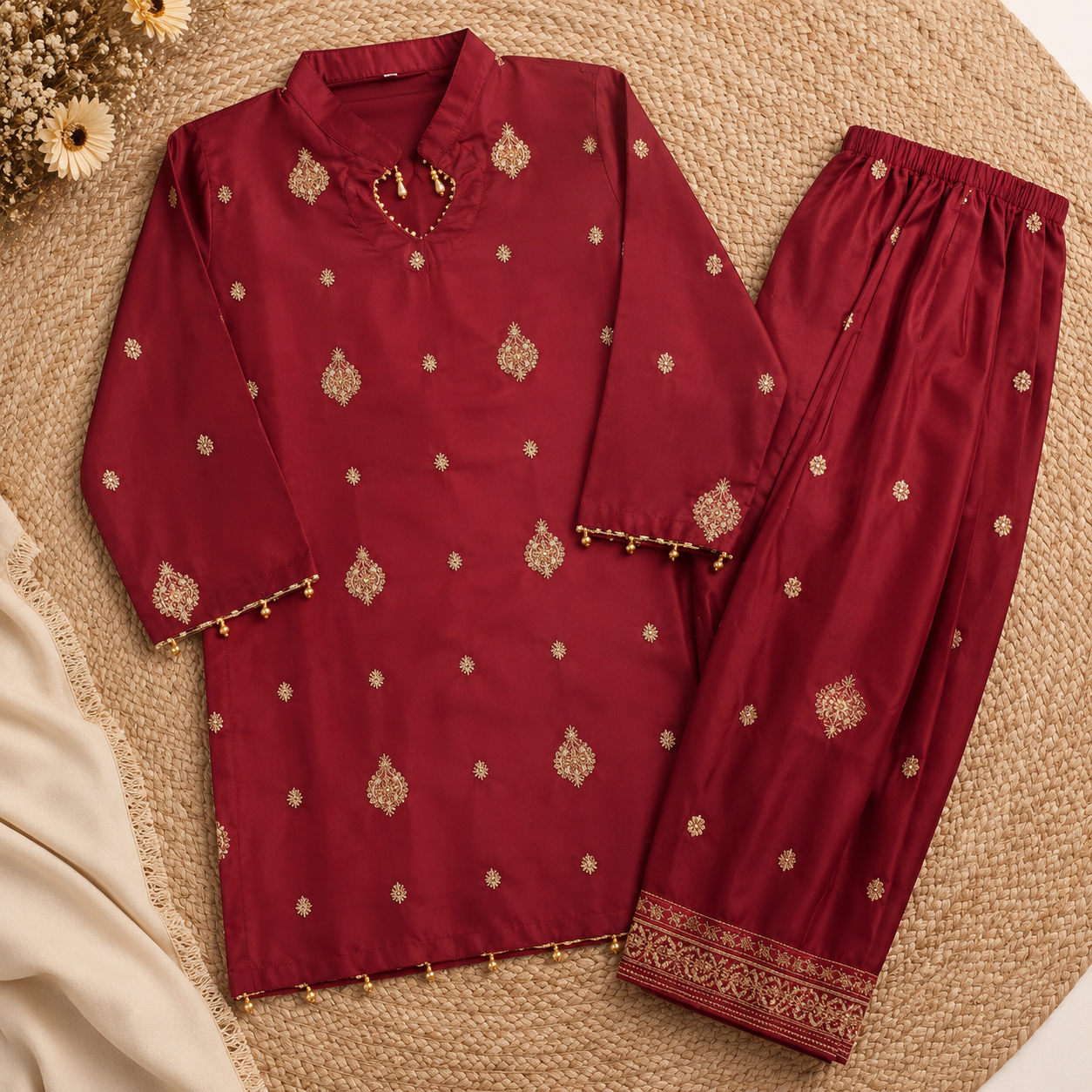 Ruby Baby Girl Pakistani Dress detail view - Pakistani baby outfit by Little Maryam