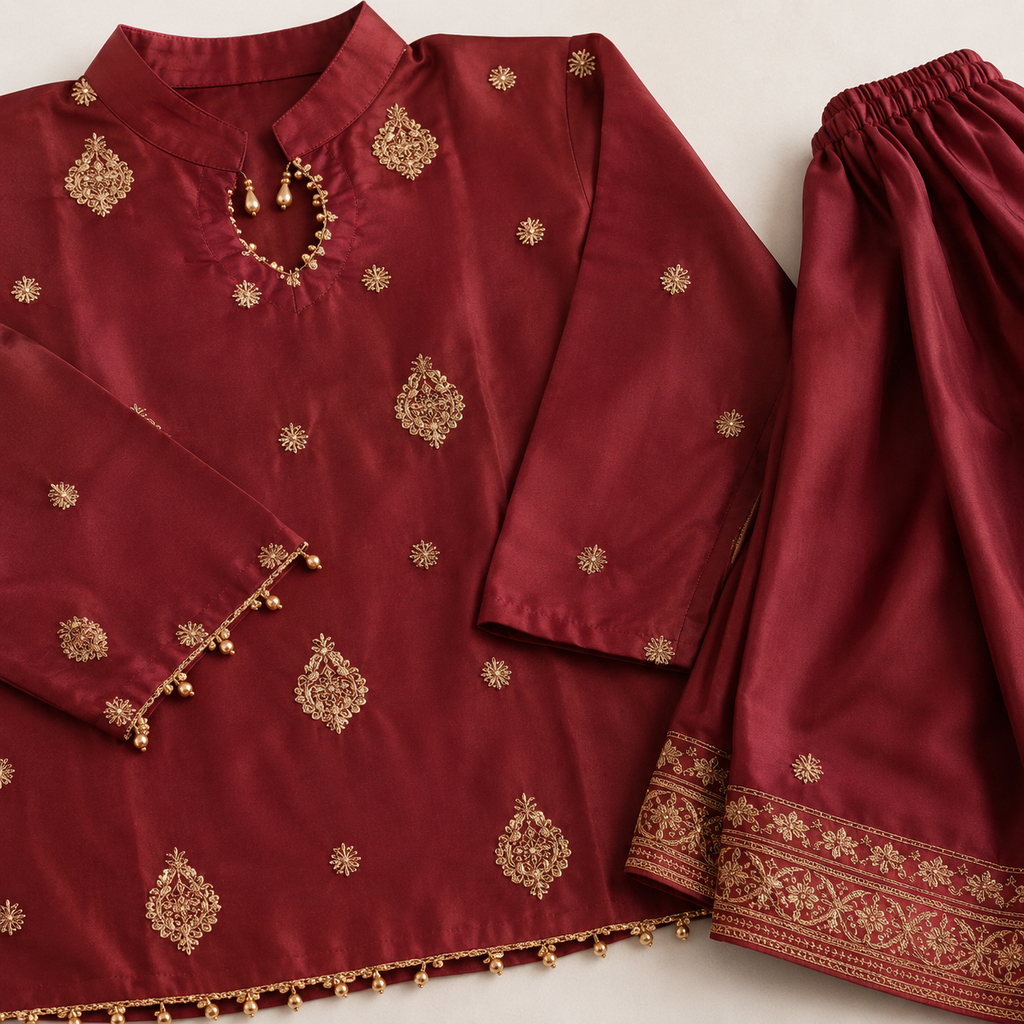 Ruby Baby Girl Pakistani Dress outfit view - Pakistani baby outfit by Little Maryam