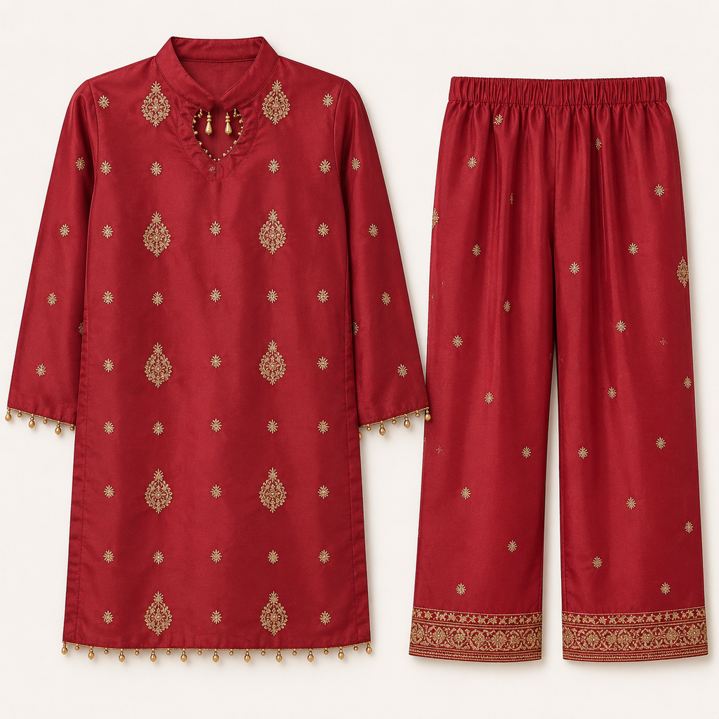 Ruby Baby Girl Pakistani Dress fabric detail - Pakistani baby outfit by Little Maryam
