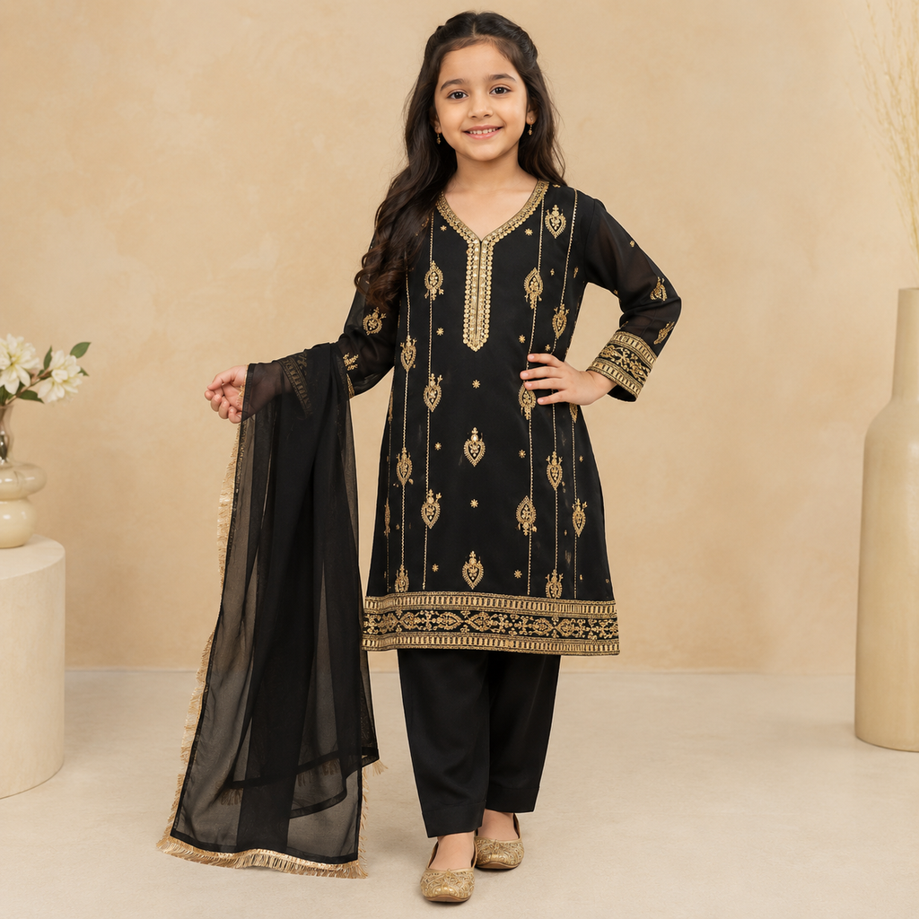 Noir Baby Girl Shalwar Kameez front view - baby shalwar kameez by Little Maryam