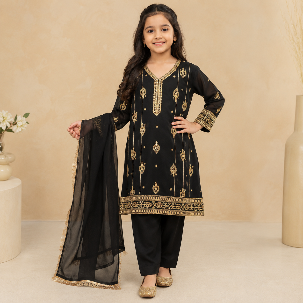 Noir Baby Girl Shalwar Kameez front view - baby shalwar kameez by Little Maryam