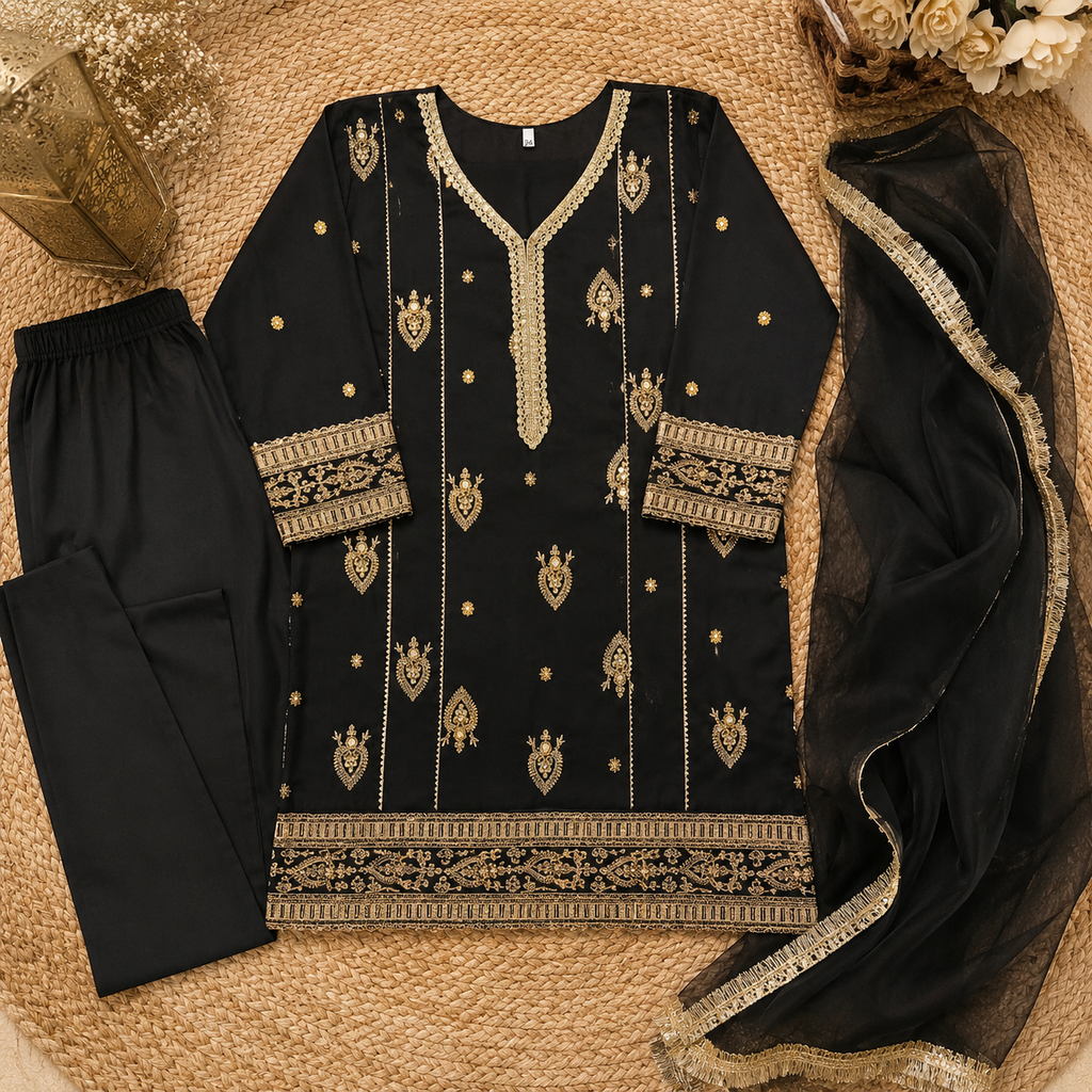 Noir Baby Girl Shalwar Kameez detail view - baby shalwar kameez by Little Maryam