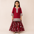 Garnet Baby Girl Gharara Set front view - baby girl gharara set by Little Maryam
