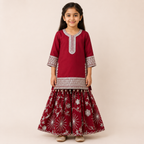 Garnet Baby Girl Gharara Set front view - baby girl gharara set by Little Maryam