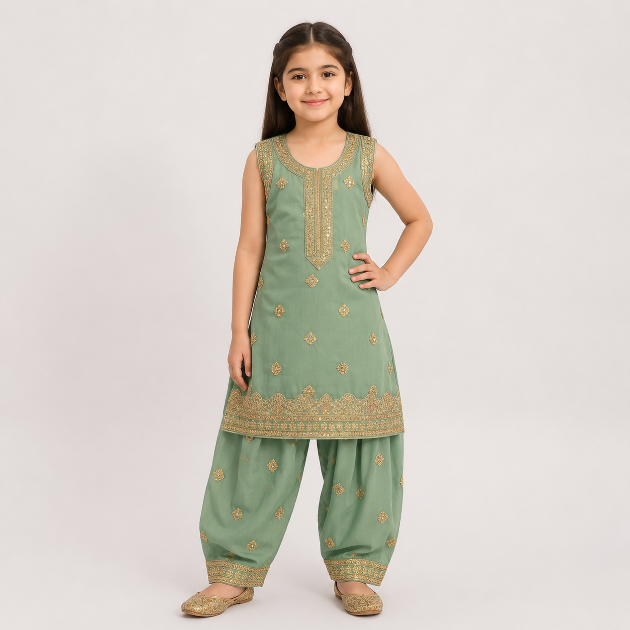Gulnaar Baby Girl Shalwar Kameez front view - baby shalwar kameez by Little Maryam