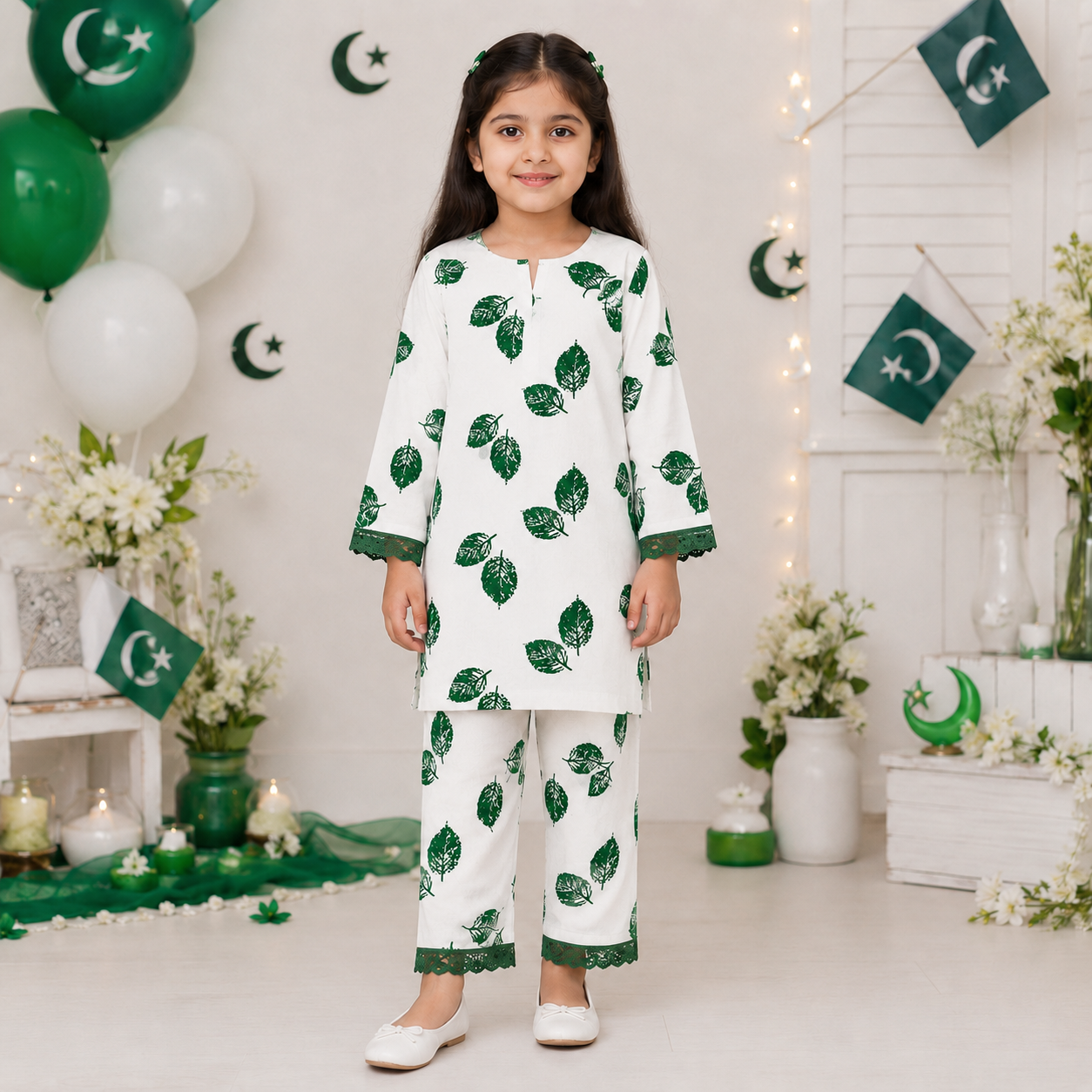 Independence Bloom Baby Girl Kurti Set front view - baby girl kurti set by Little Maryam