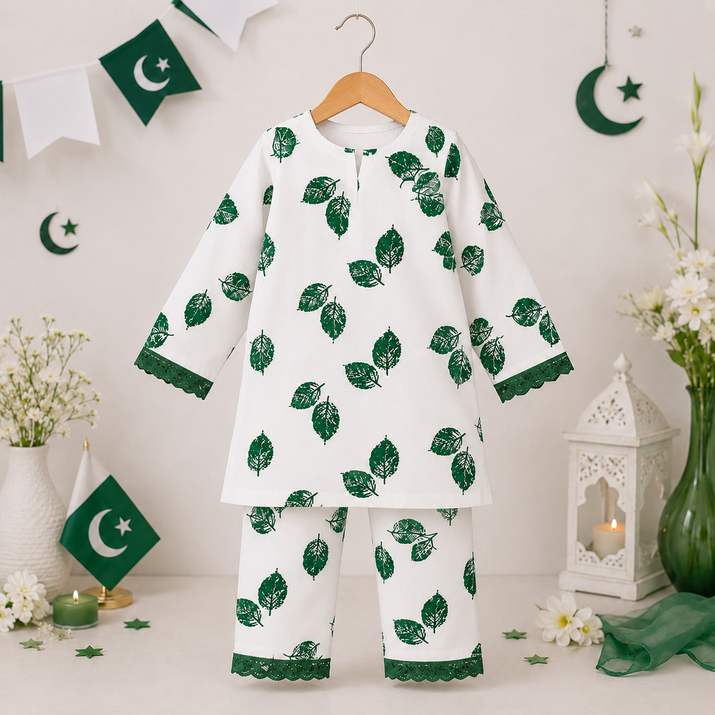 Independence Bloom Baby Girl Kurti Set outfit view - baby girl kurti set by Little Maryam