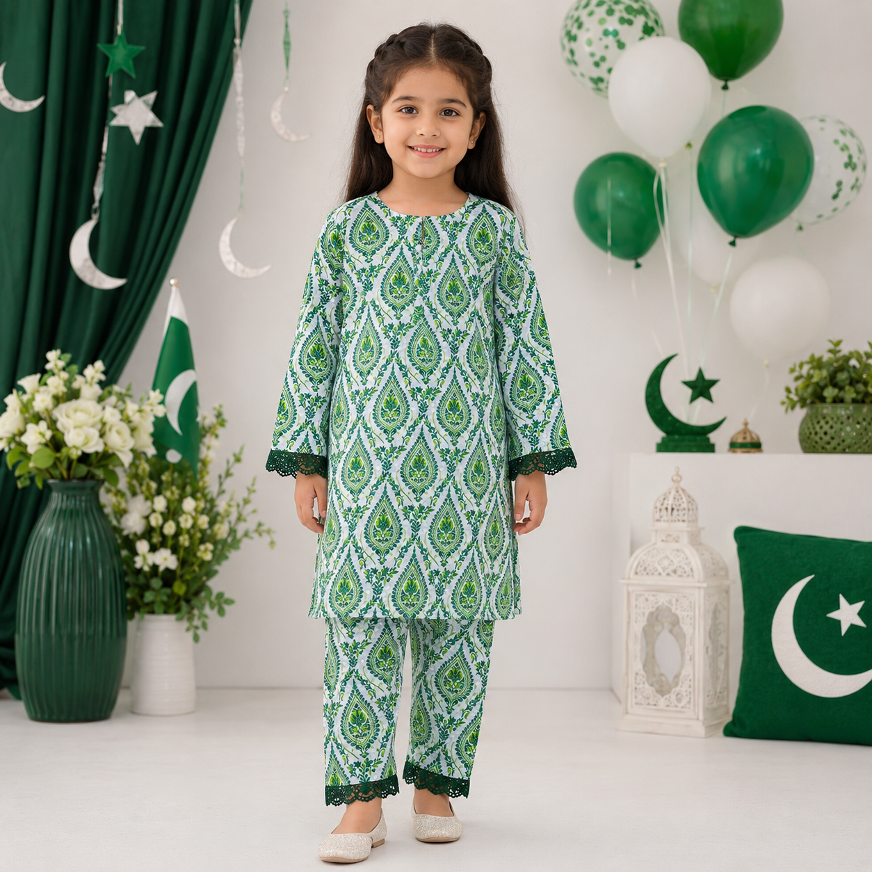 Emerald Pakistan Baby Girl Kurti Set front view - baby girl kurti set by Little Maryam