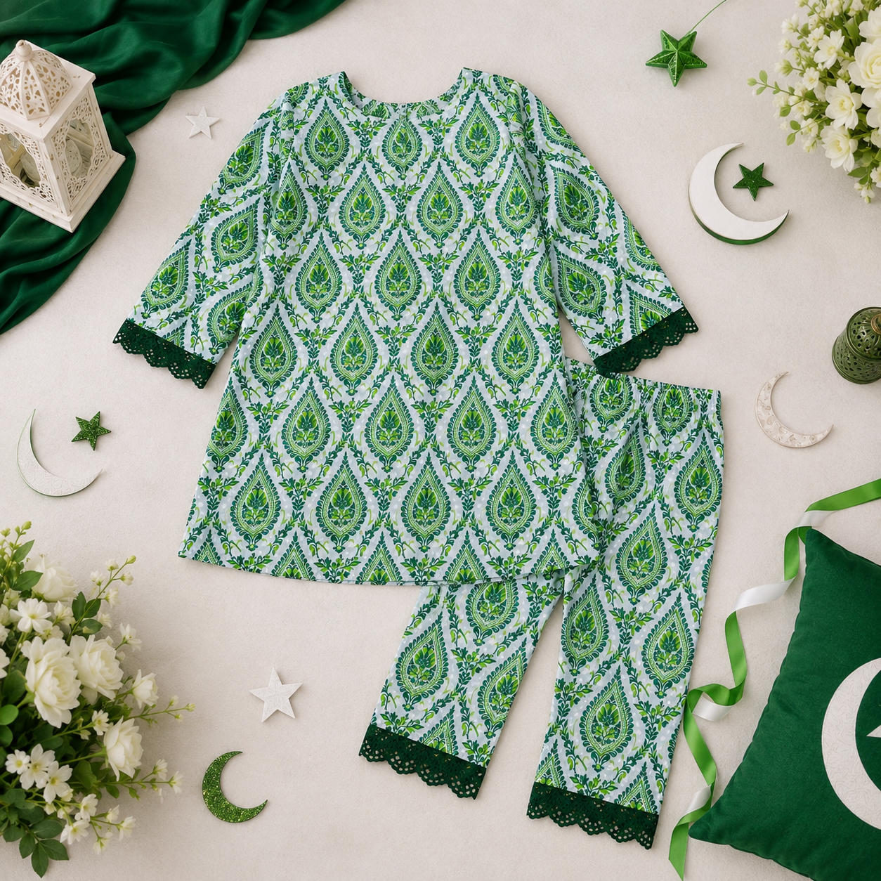 Emerald Pakistan Baby Girl Kurti Set detail view - baby girl kurti set by Little Maryam