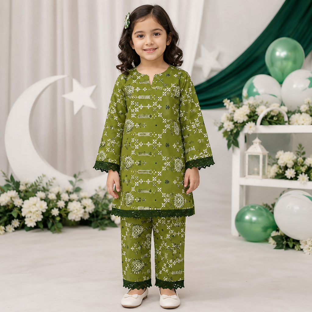 Little Patriot Baby Girl Kurti Set front view - baby girl kurti set by Little Maryam