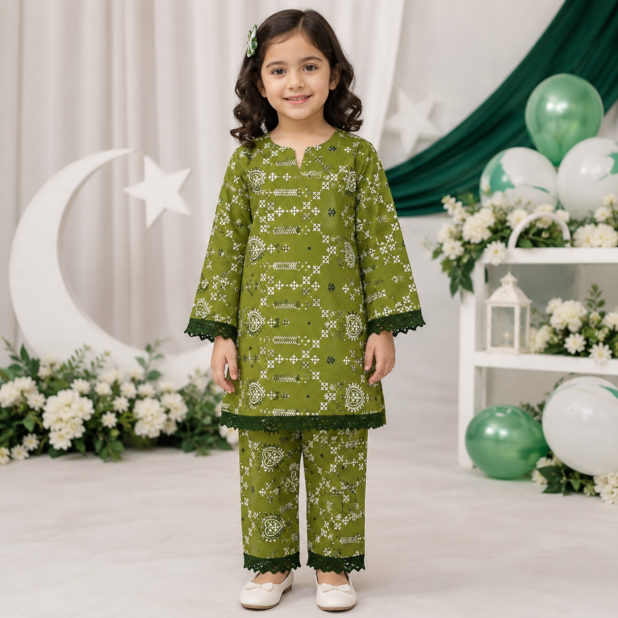 Little Patriot Baby Girl Kurti Set front view - baby girl kurti set by Little Maryam
