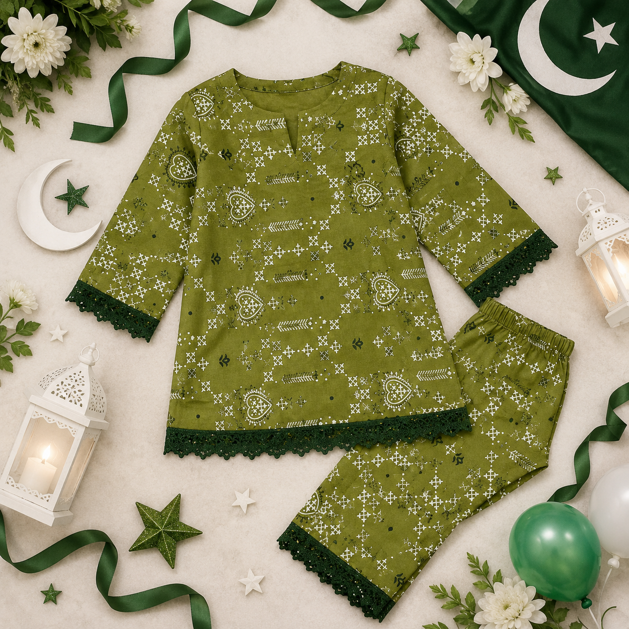 Little Patriot Baby Girl Kurti Set outfit view - baby girl kurti set by Little Maryam