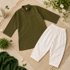 Olive Classic Boys Kurta Shalwar outfit view - baby boy Pakistani outfit by Little Maryam