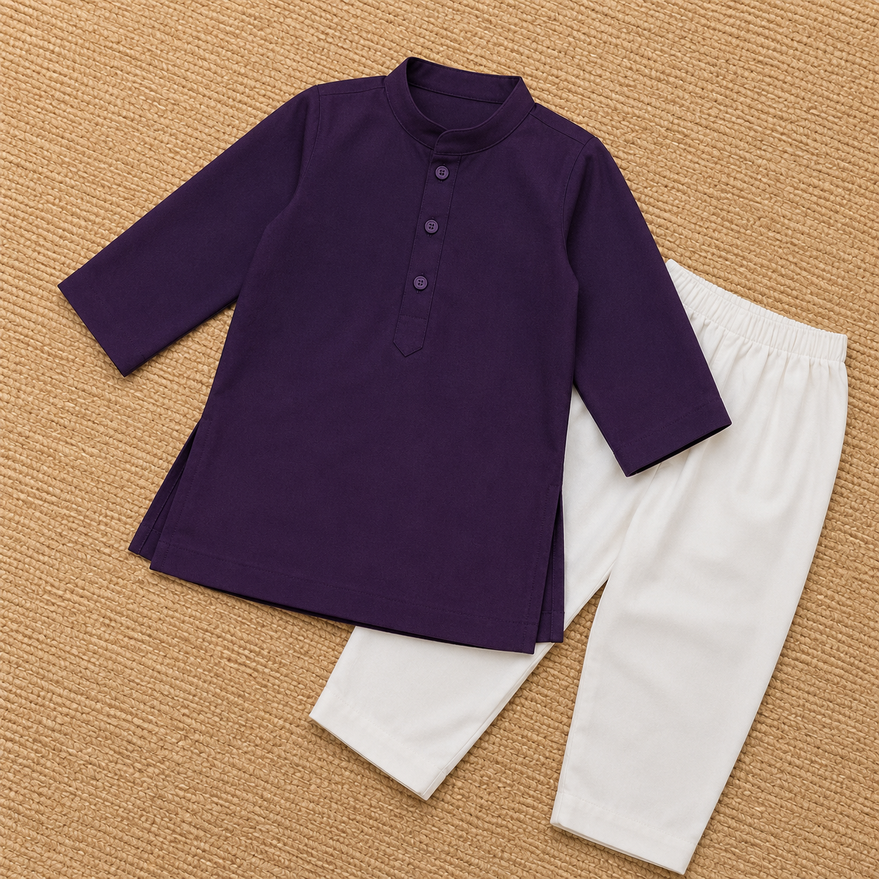 Purple Boski Kurta Set detail view - baby boy Pakistani outfit by Little Maryam