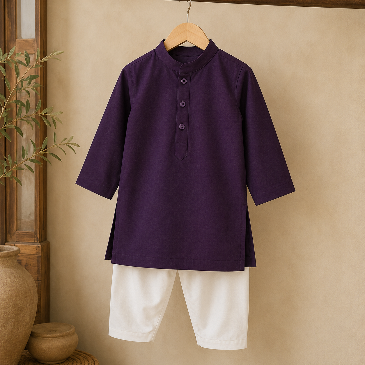 Purple Boski Kurta Set side view - baby boy Pakistani outfit by Little Maryam