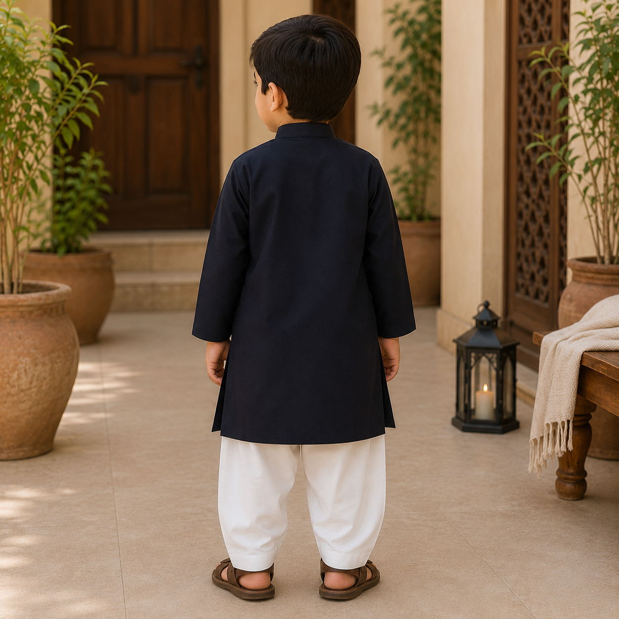 Black Boski Kurta Shalwar outfit view - baby boy Pakistani outfit by Little Maryam
