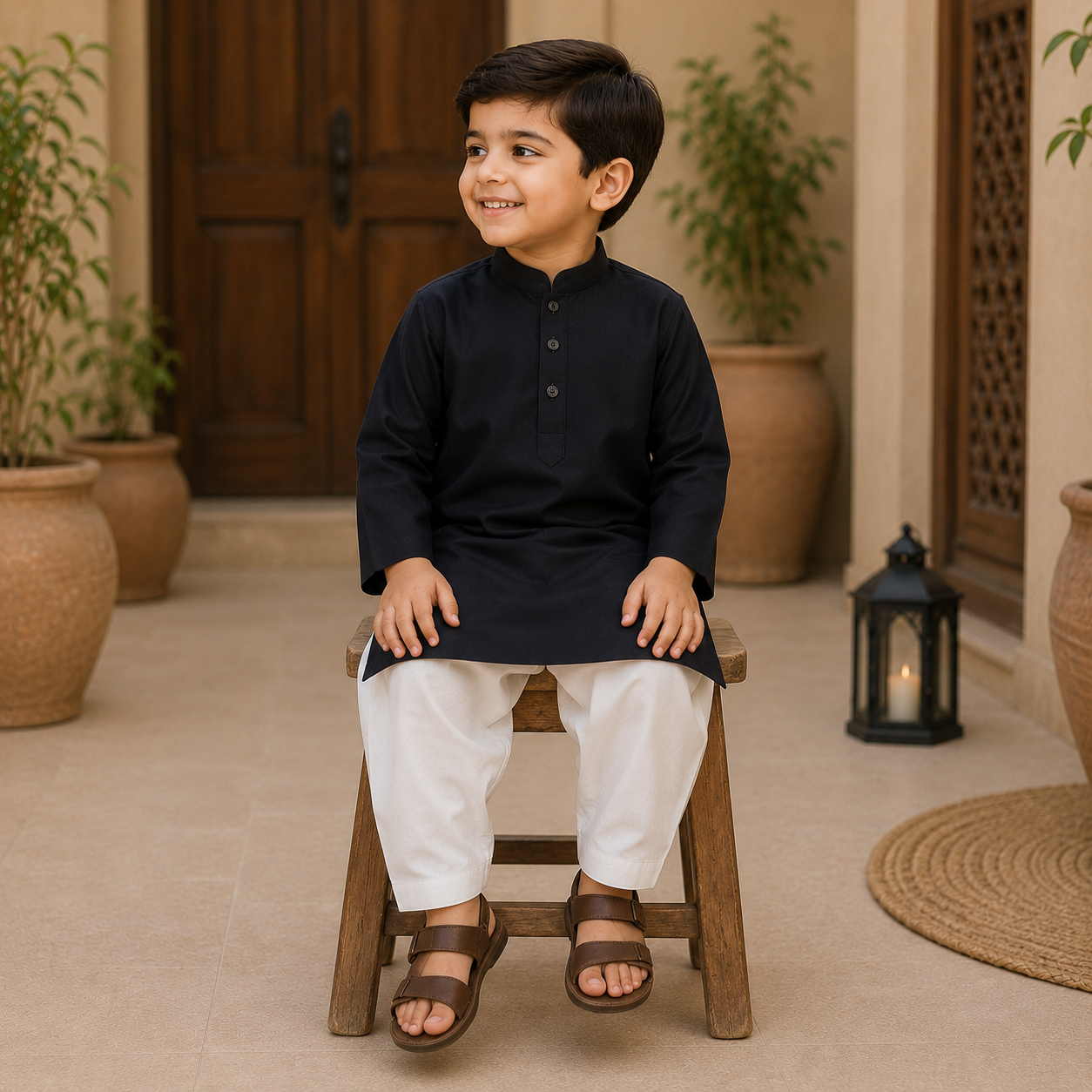 Black Boski Kurta Shalwar side view - baby boy Pakistani outfit by Little Maryam