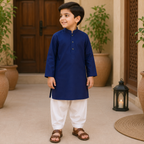 Royal Blue Boski Kurta Shalwar front view - baby boy Pakistani outfit by Little Maryam